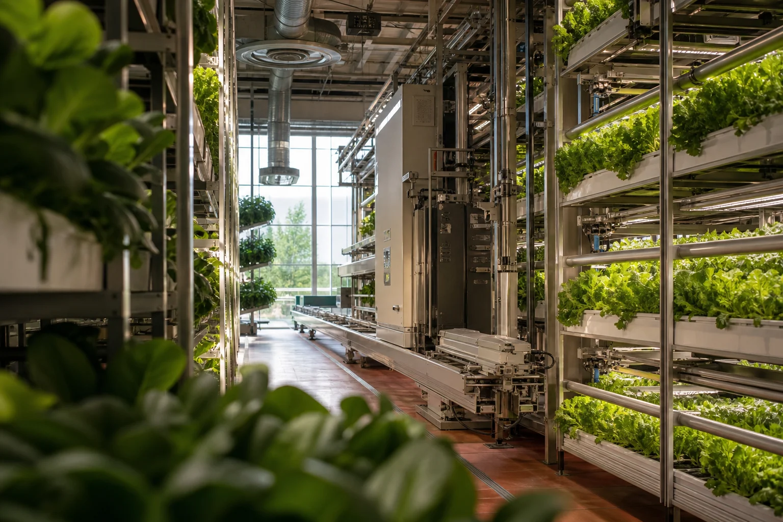 Sealed modular agriculture facility with vertical crops, irrigation, and climate-control systems