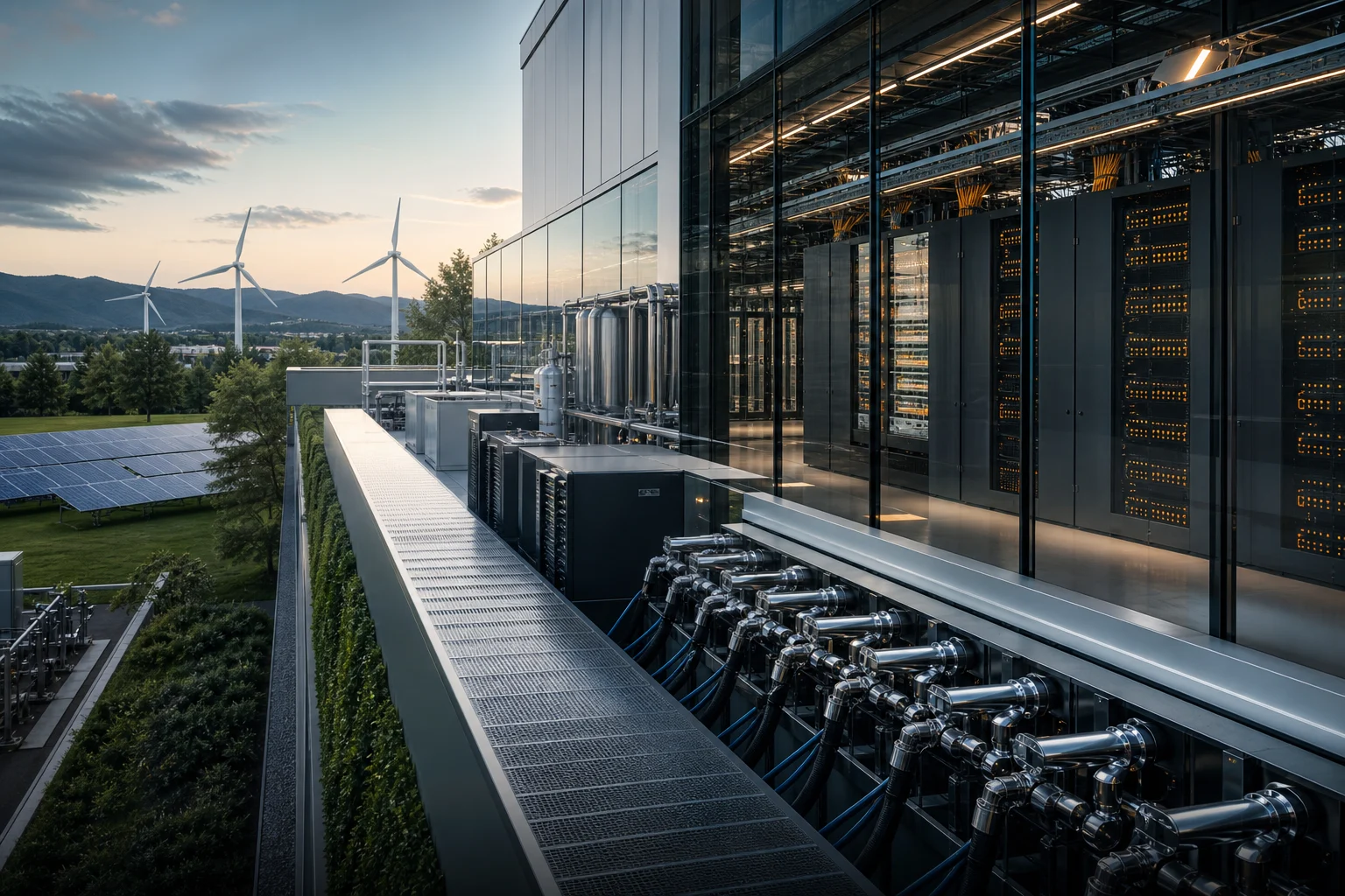 Energy-efficient data center with liquid cooling, power systems, and precision digital infrastructure